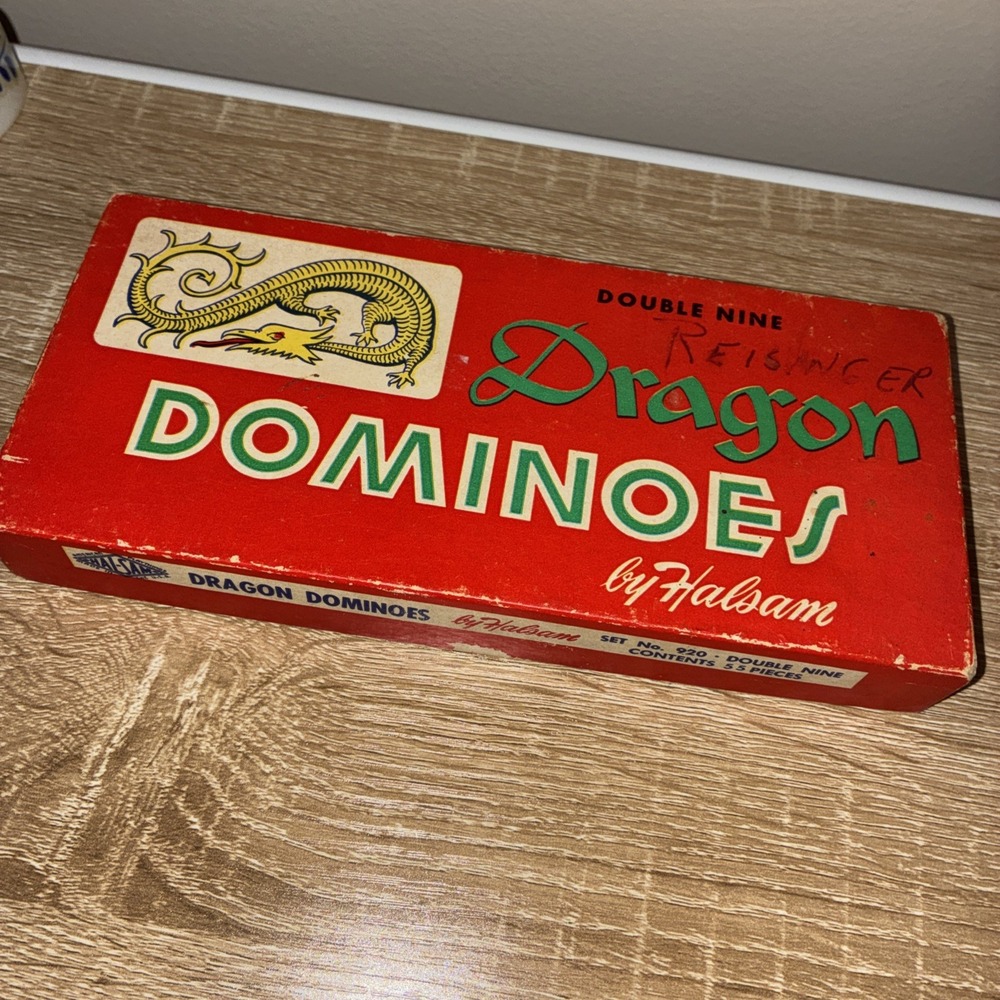 Vintage‎ Dragon Dominoes by Halsam Set No. 920 Double Nine In Box